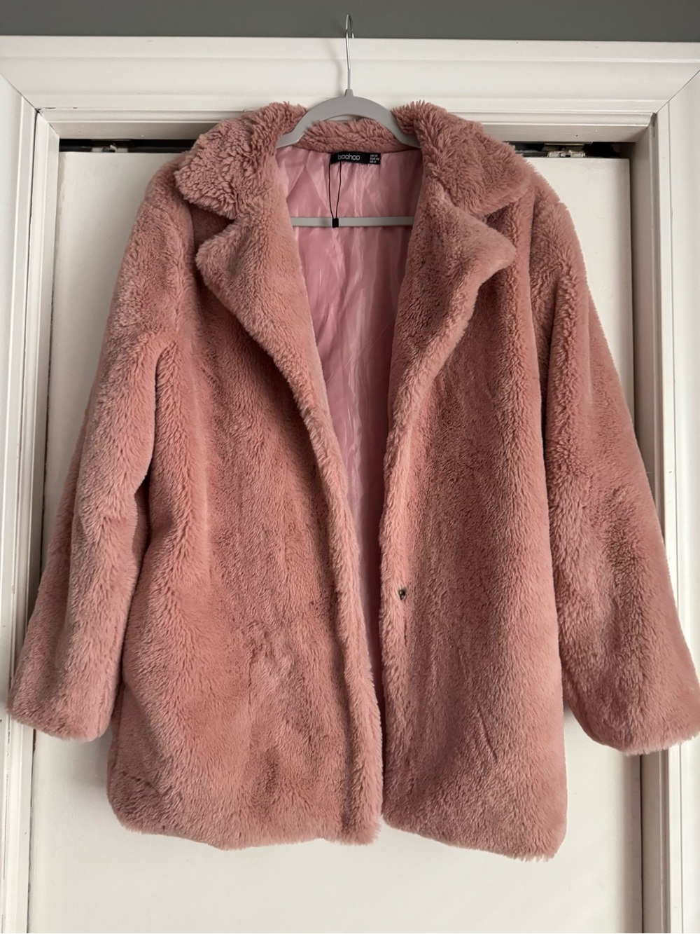 Boohoo Dusty Pink Faux Fur Teddy Coat size 8